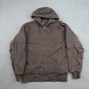 Lakin McKey Jacket Mens Large Chocolate Brown Canvas Hooded Full Zip Workwear